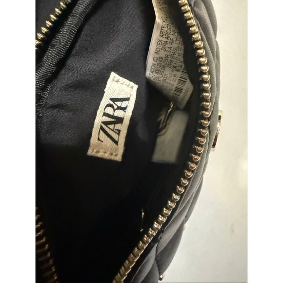 Zara Women's Quilted Studded Flap Belt Bag Crossbody Black OS NWOT - Picture 1 of 5